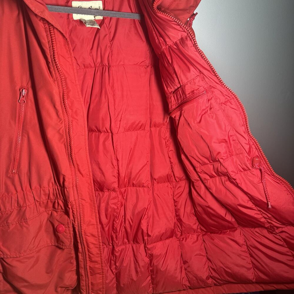 EDDIE BAUER White Tag 90s Down Jacket Women’s Large Red Removable Hood Parka - Picture 7 of 11